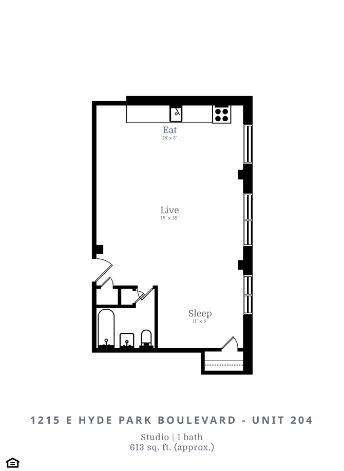Floor plan for studio, 1 bath, 475 sqft